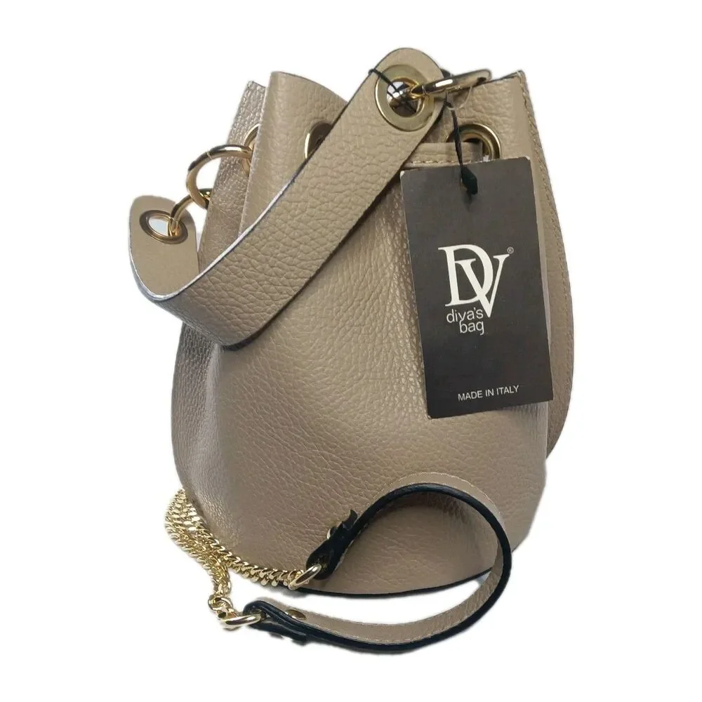 Divas Italian Leather Bucket Handbag Crossbody Bag Taupe - Picture 4 of 10